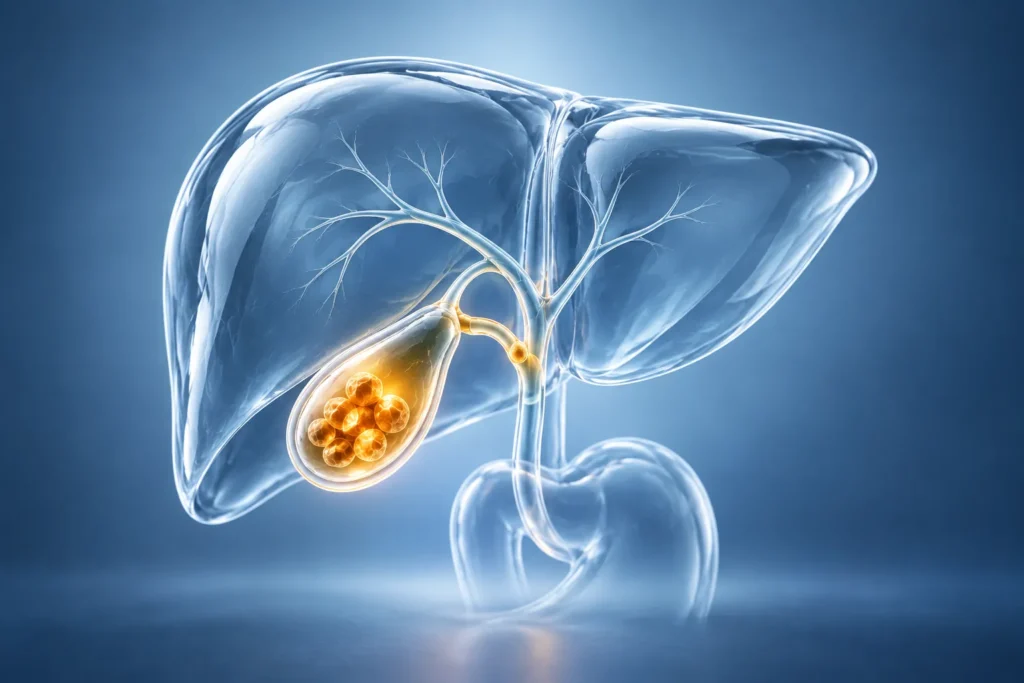 liver with glowing gallstones